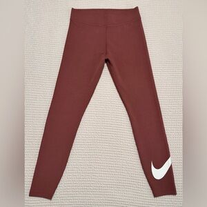 Nike Women's Maroon Leggings with White Swoosh